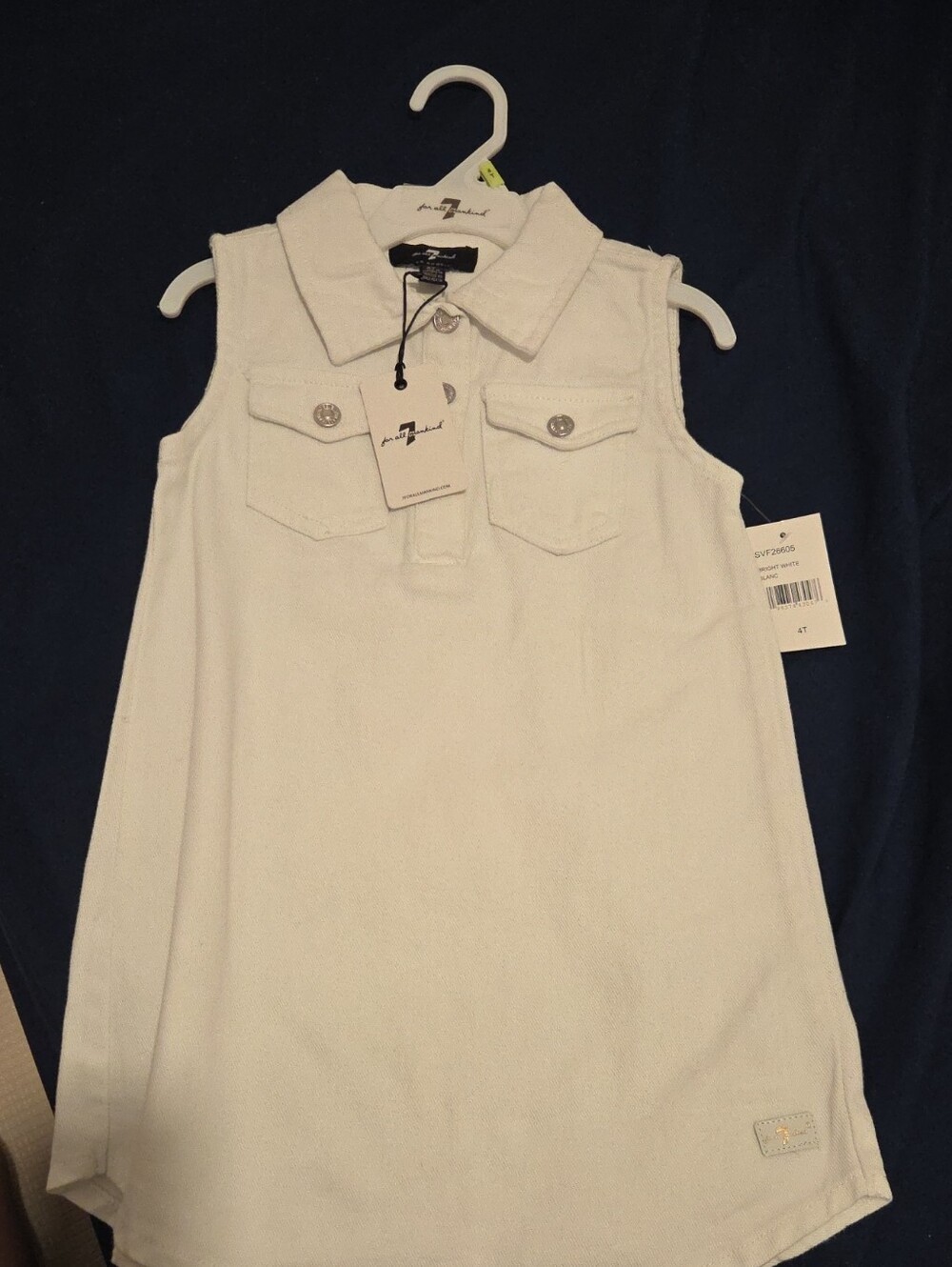 7 For All Mankind Girls White Sleeveless Denim Dress with Pockets